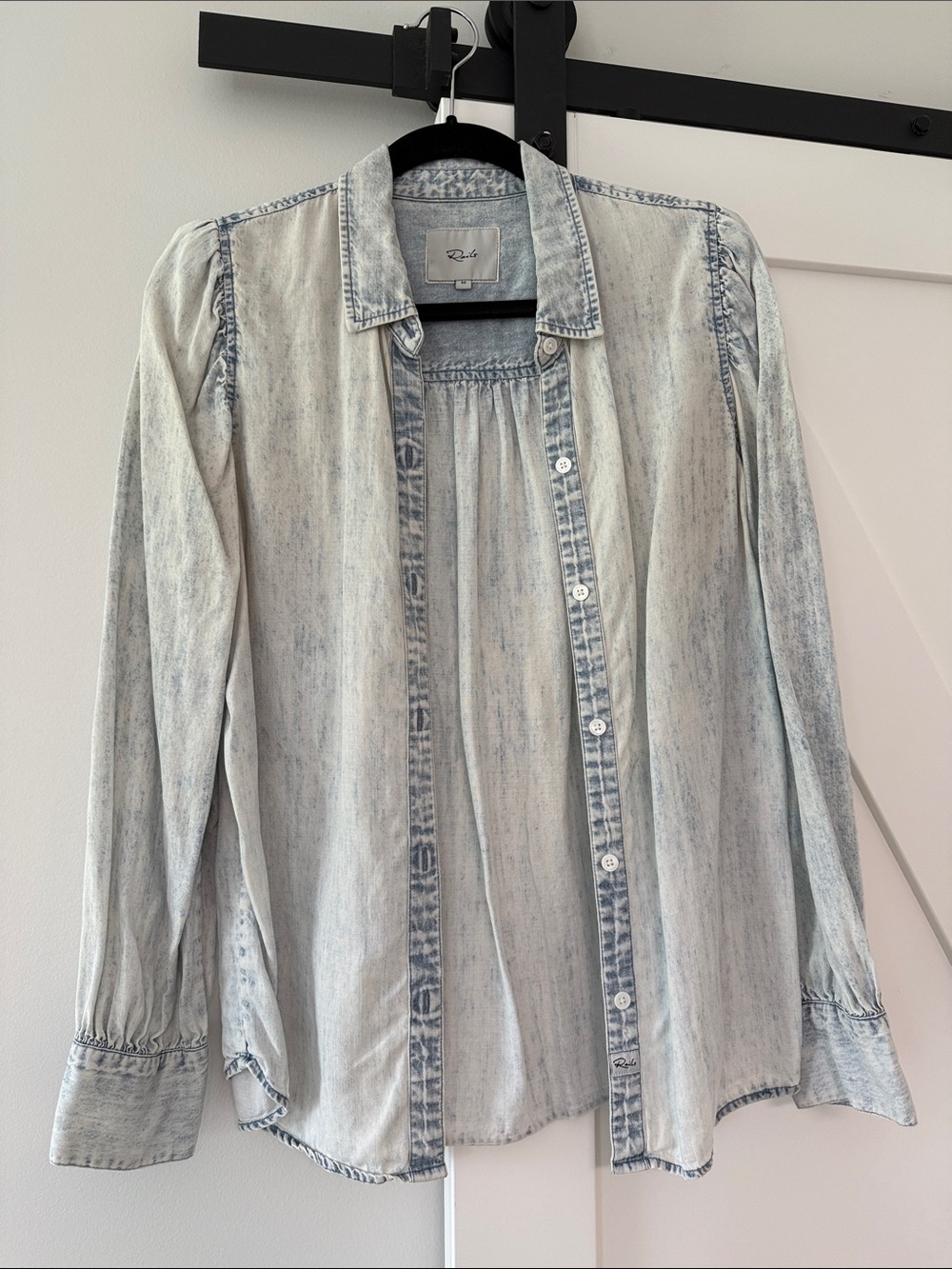 Rails Light Acid-Wash Denim Button-Down Shirt - Pale Blue